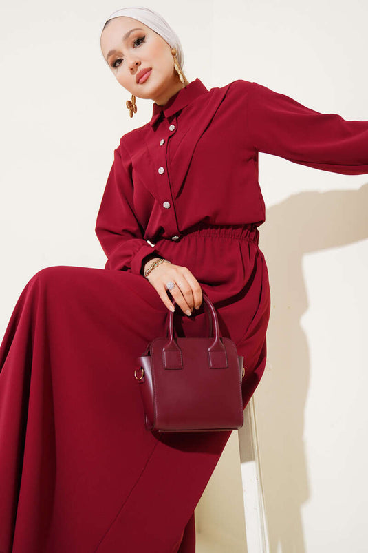 بدلة من قطعتين بتصميم تنورة على شكل حرف V - لون عنابي