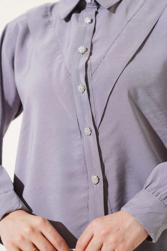 V Dikişli Etekli İkili Takım Gri