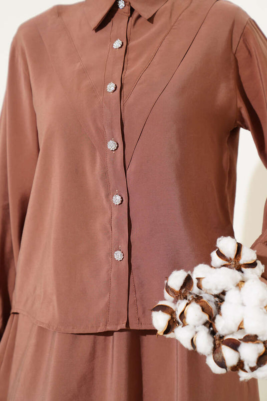 V-Seam Skirted Two-Piece Suit Brown