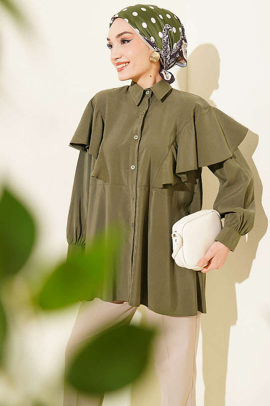 Camicia larga in modal con volant V kaki