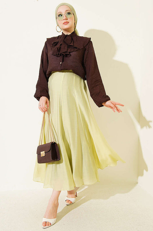 Ruffled Collar Tie-Detail Short Shirt In Spicy Brown