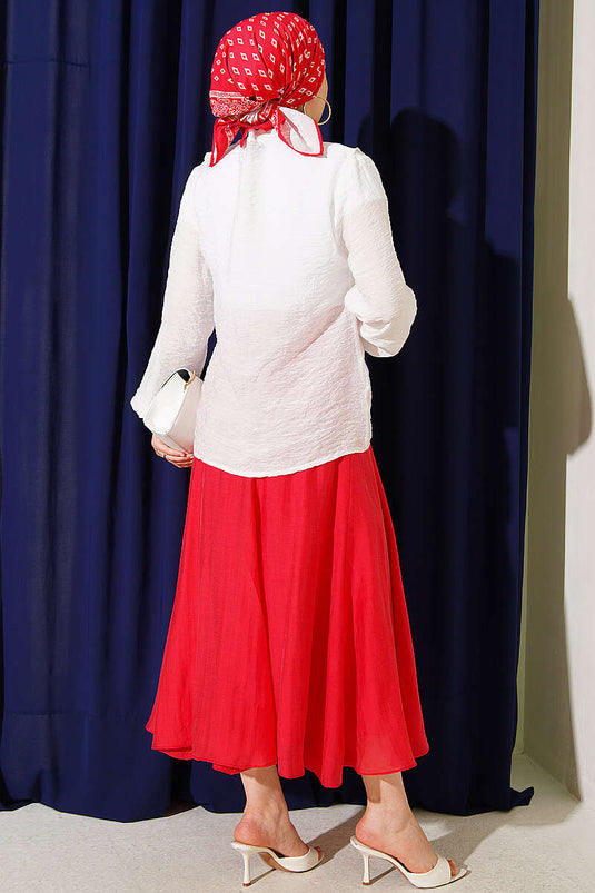 Ecru Korte Shirt Met Ruches En Strikdetail