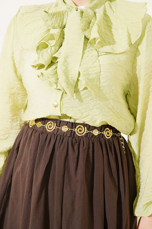 F Ruffled Collar Tie-Detail Short Shirt In Pistachio Green