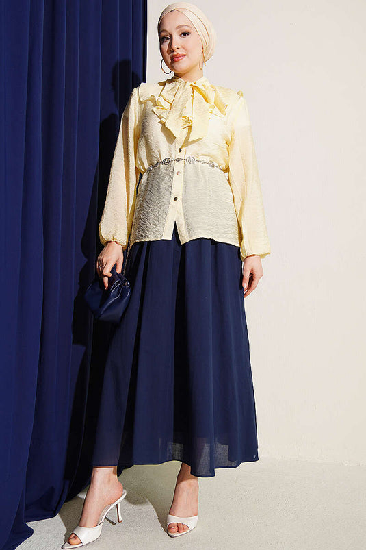 Chemise Courte Jaune À Volants Et À Nœud