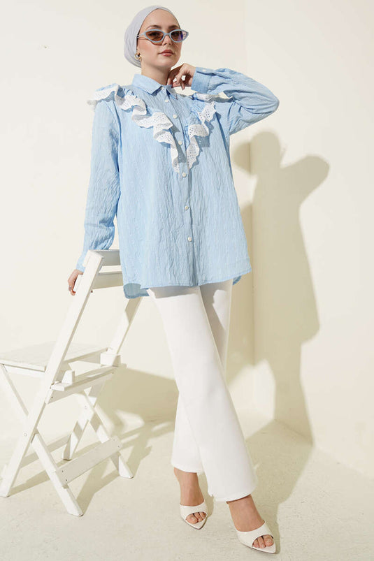 Tunica a righe con pizzo V blu
