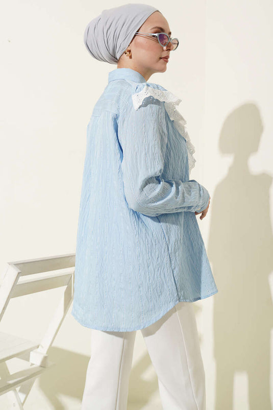Tunica a righe con pizzo V blu