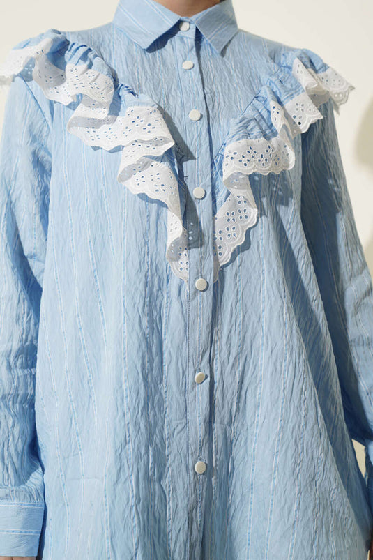 Tunica a righe con pizzo V blu