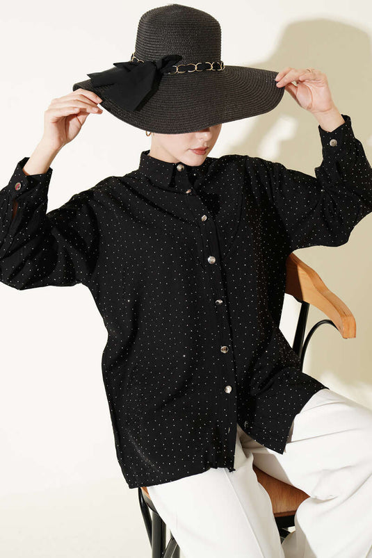 Chemise noire à 5 parties ornée de pierres