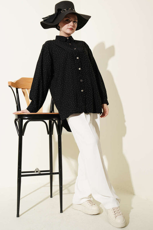 Chemise noire à 5 parties ornée de pierres