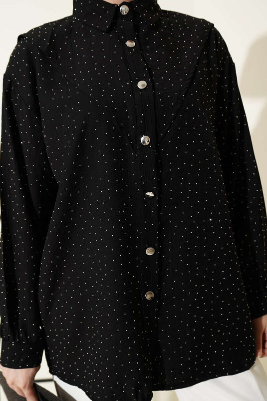 Chemise noire à 5 parties ornée de pierres