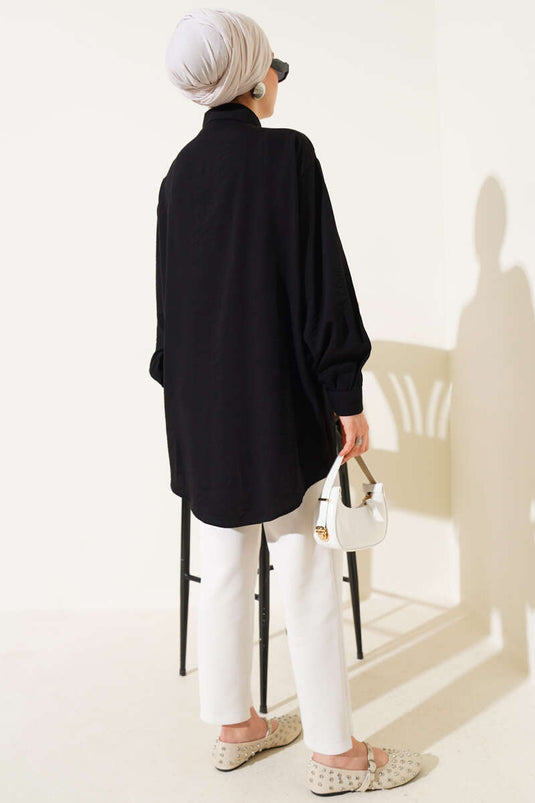 V Taşlı Gömlek Siyah