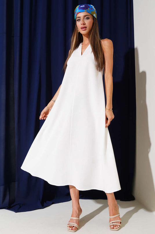 V-Neck Back Crossover Dress White