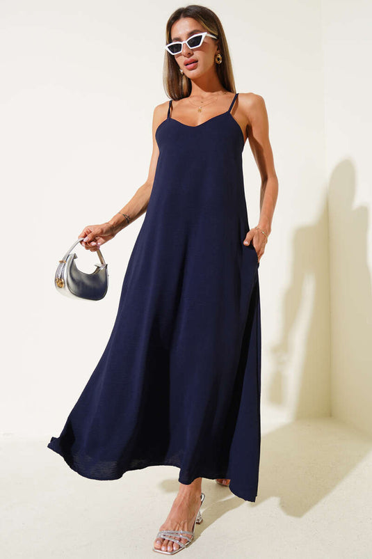 V-Neck Ayrobin Dress Navy Blue
