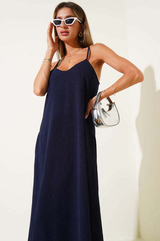 V-Neck Ayrobin Dress Navy Blue