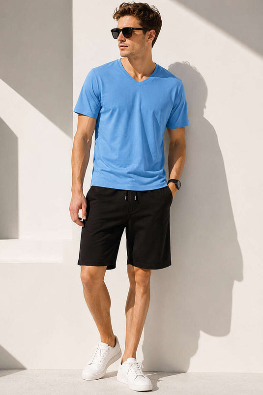 V Yaka Basic Erkek T-shirt İndigo