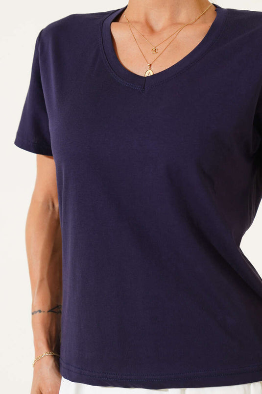 V-Neck Basic T-shirt Navy Blue