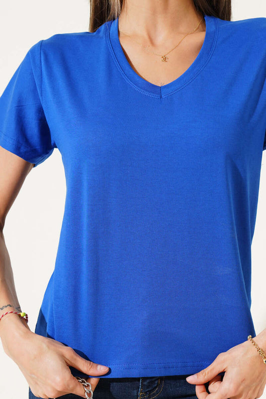 تي شيرت V Yaka Basic T-shirt Saks