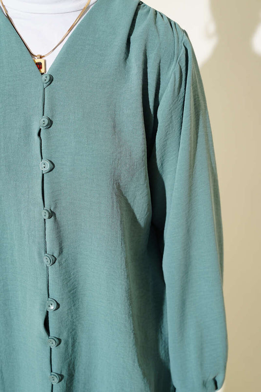 V Yaka Brit Düğmeli Ayrobin İkili Takım Çağla Yeşili