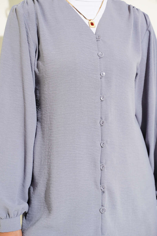 بدلة أيروبين بريطانية من قطعتين برقبة على شكل حرف V وأزرار باللون الرمادي