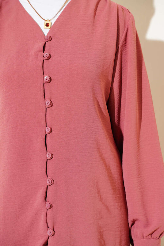 V Neck Brit Buttoned Ayrobin Two Piece Suit Dusty Rose
