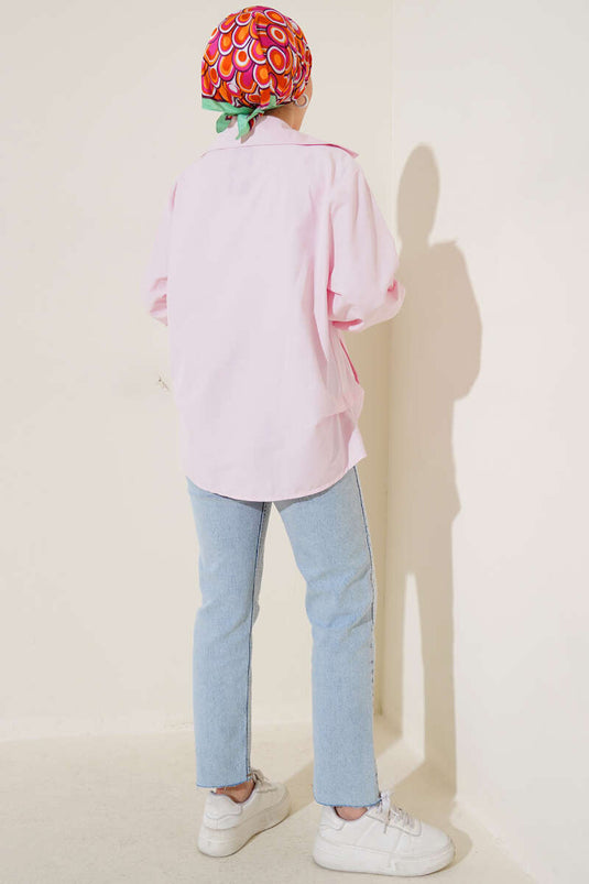 V Neck Pocket Tunic Pink