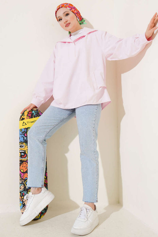 V Neck Pocket Tunic Pink