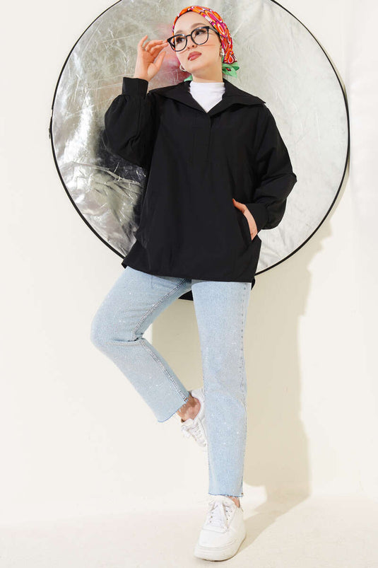 V Yaka Cepli Tunik Siyah