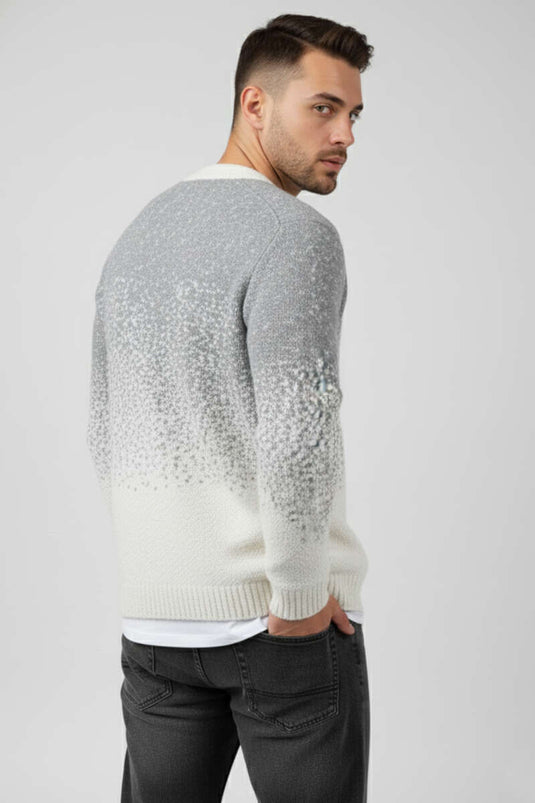 V Yaka Düğmeli Erkek Triko Hırka Kemik