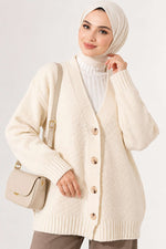 Gilet En Maille Oversize À Col En V Et Boutons Couleur Écru