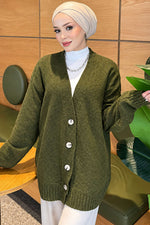 Gilet En Maille Oversize À Col En V Et Boutons Kaki