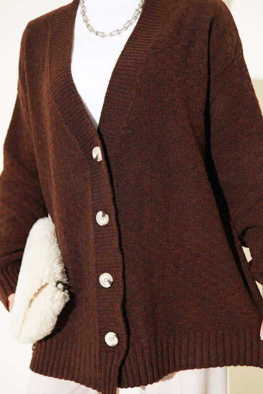 Gilet En Maille Oversize À Col En V Et Boutons Marron