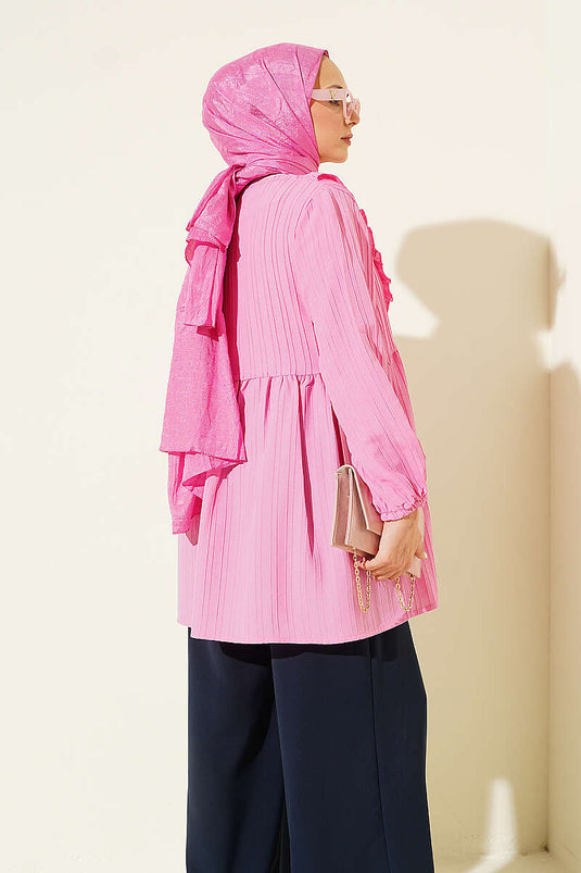 Rosa V-Ausschnitt Kimono Mit Rüschen
