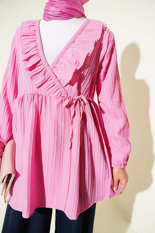 Rosa V-Ausschnitt Kimono Mit Rüschen