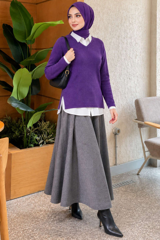 Blouse Matelassée À Col En V Violet