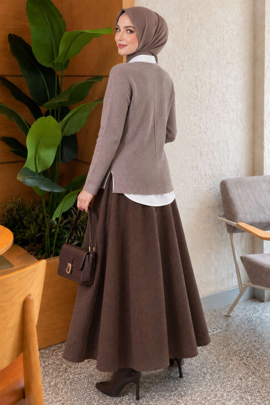 Blouse En Laine Mélangée À Col En V Et Texture Couleur Lait De Vache