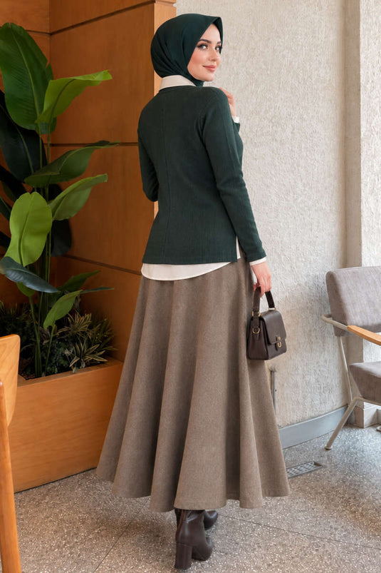 Blouse En Laine Mélangée À Col En V Et Texture, Couleur Émeraude Lait