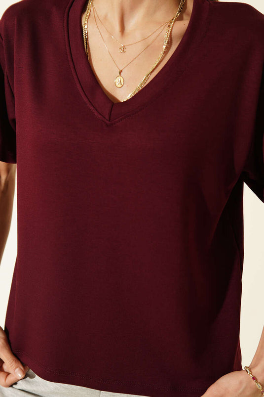 T-shirt V Yaka Loyşa color prugna