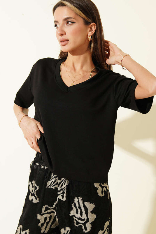 T-shirt V Yaka Loyşa Nera