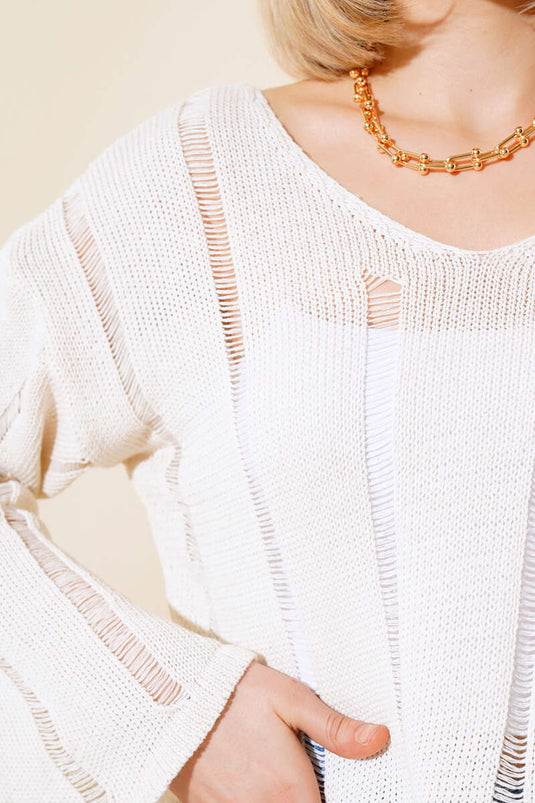 V Neck Knit Crop Beige