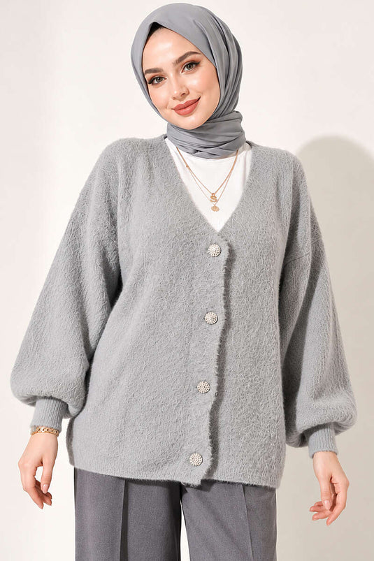 Gilet À Col En V Orné De Boutons Gris