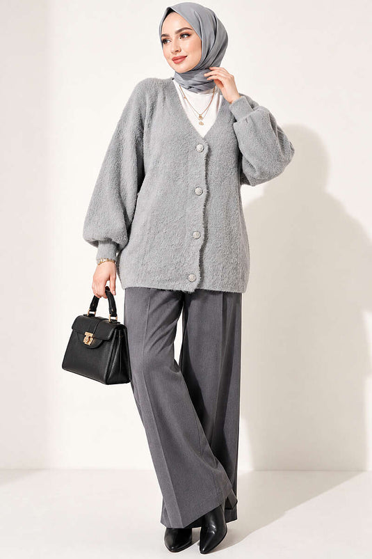 Gilet À Col En V Orné De Boutons Gris