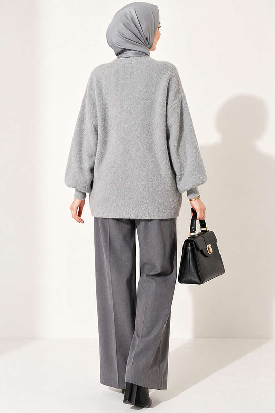 Gilet À Col En V Orné De Boutons Gris