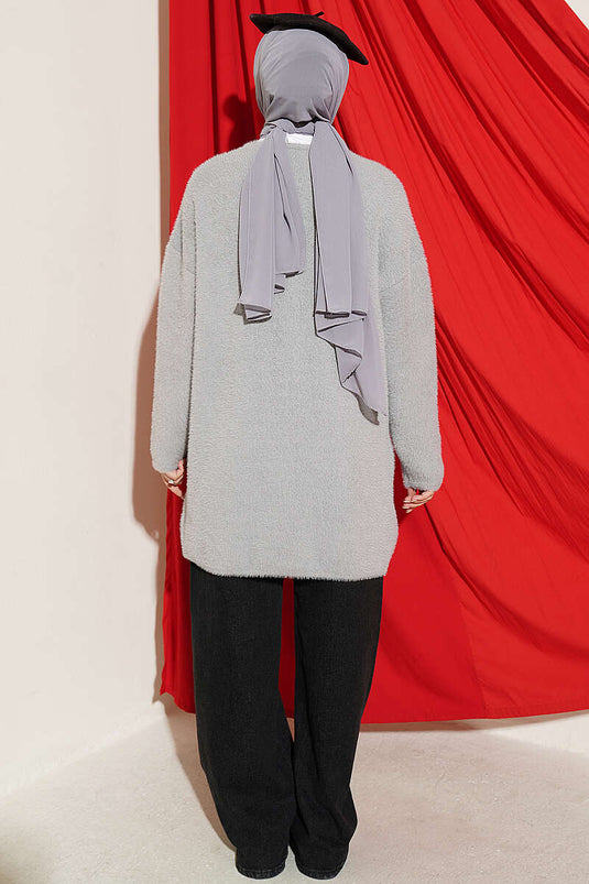 Gilet Long À Boutons Et Orné Gris