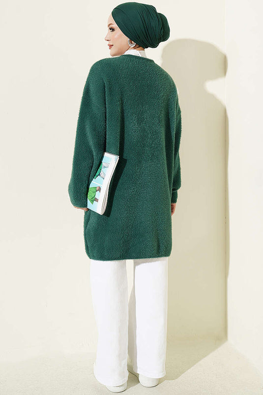 Cardigan Lungo Con Bottoni E Decorazioni Verde