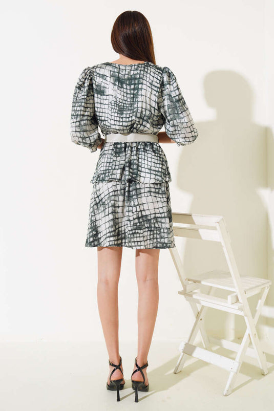 V Neck Satin Midi Dress Green