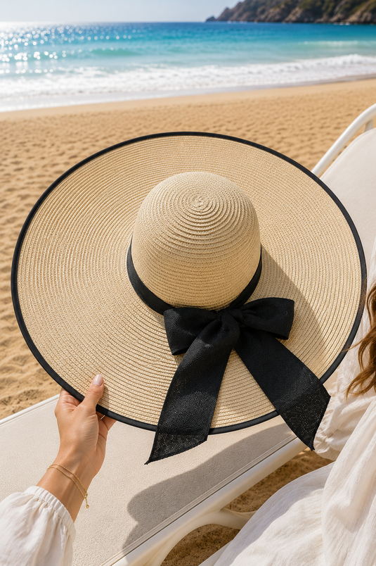 Chapeau en paille crème Valencia avec nœud