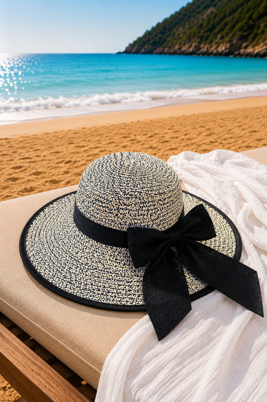 Chapeau en paille à nœud Valencia bleu marine