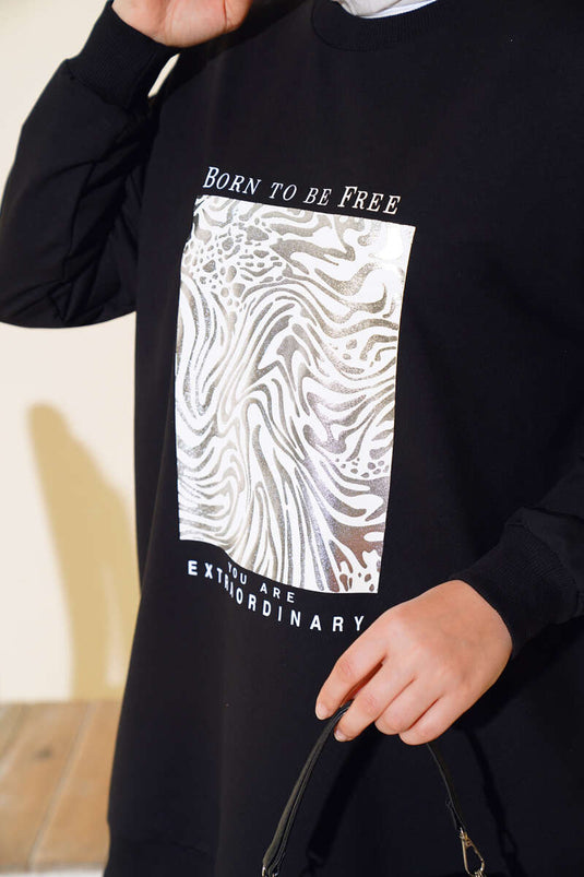 Sweatshirt mit Foliendruck in Schwarz