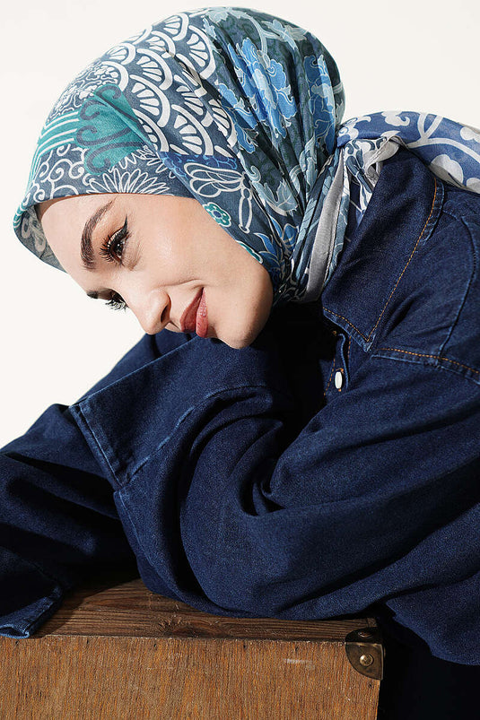 Foulard Ethnico Vera Motivo Grigio Fumo