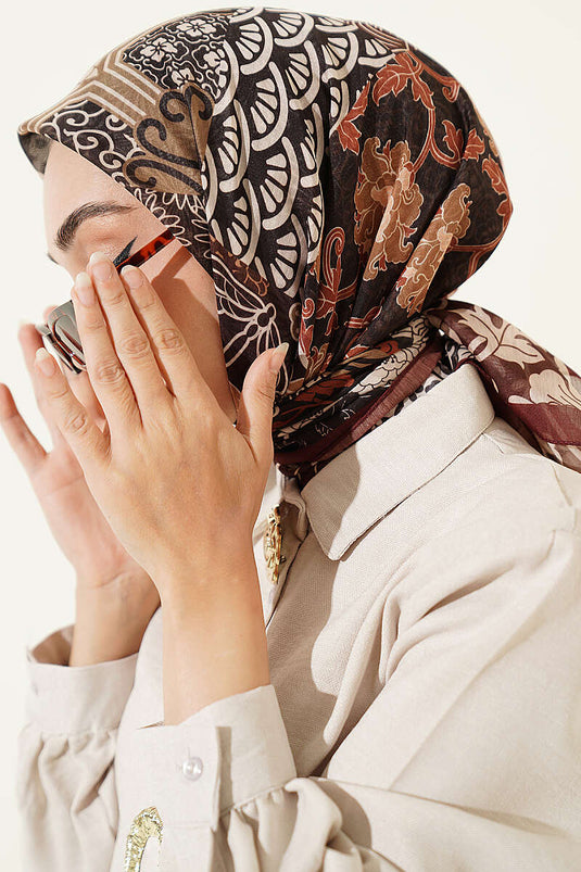 Vera Ethnic Patterned Scarf In Coffee
